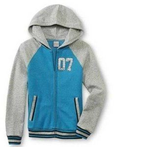 *Varsity Jacket CRB sz 18 Hooded Fleece Zip Up Glitter Long Sleeve PLUS Girls